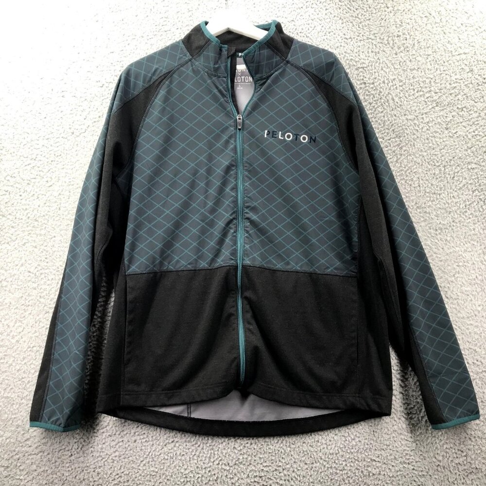 PELOTON X RHONE Mens Size Large Green Black Full Zip Mixed‎ Media Jacket *Flaw